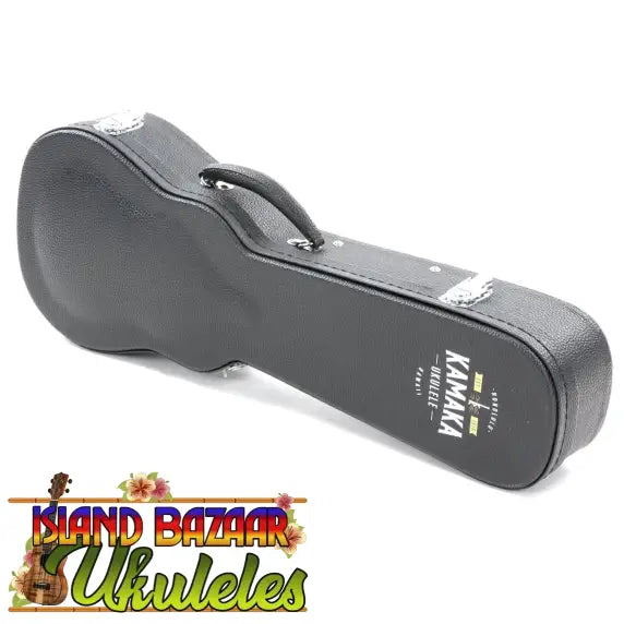 Black hardshell guitar case with metal latches for Kamaka Soprano Ukulele HF-1
