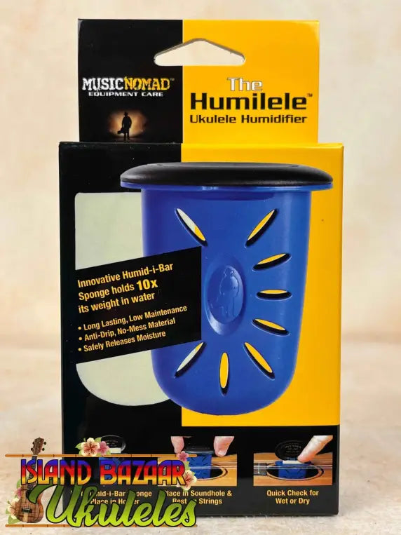 Blue humidifier for keeping Concert Mango Ukulele in optimal condition