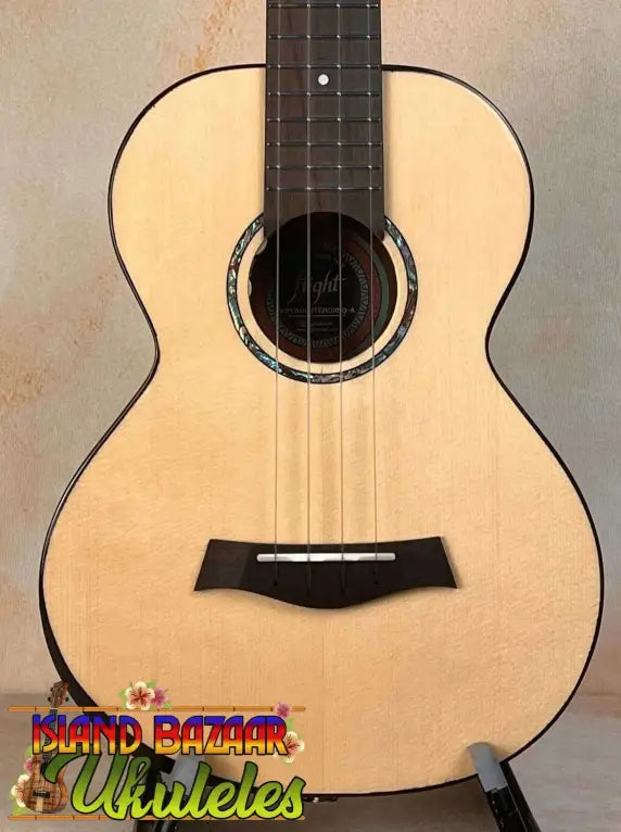 Natural wood Voyager Tenor Electro-Acoustic Ukulele with decorative rosette design