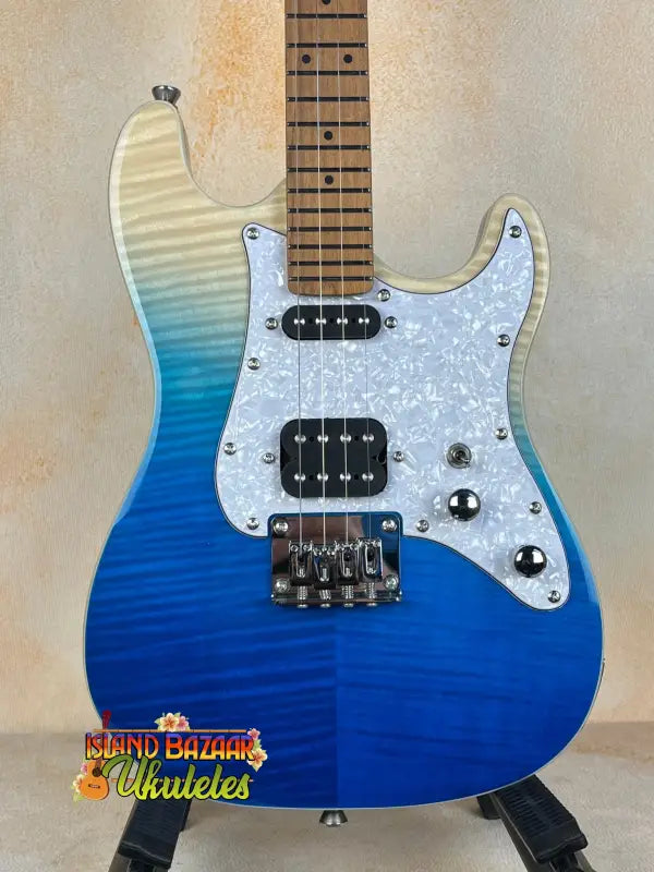 Electric Guitar with Blue-White Gradient for Flight Pathfinder Tenor Electric Ukulele