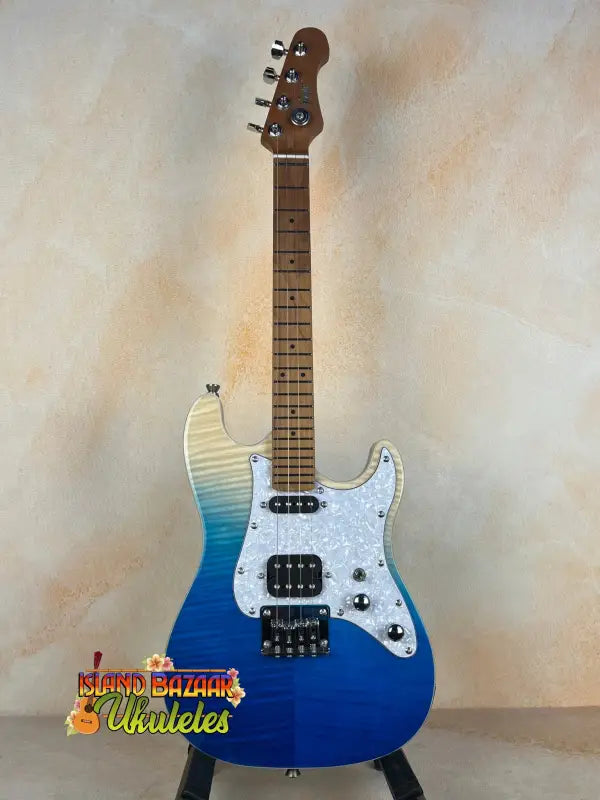 Electric Guitar with Blue-White Gradient Finish for Flight Pathfinder Tenor Ukulele