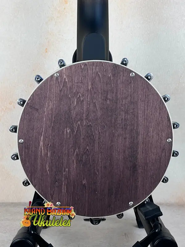 Circular wooden plate-style resonator with metal bolts on Gold Tone Concert-Scale Banjolele