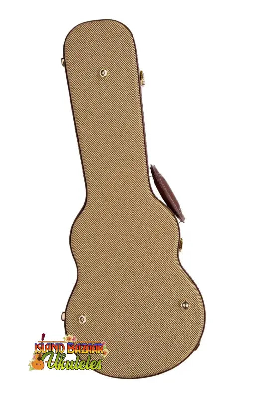 Tan hardshell guitar case with metal latches for Kala Archtop Tenor Uke Hardcase Tweed