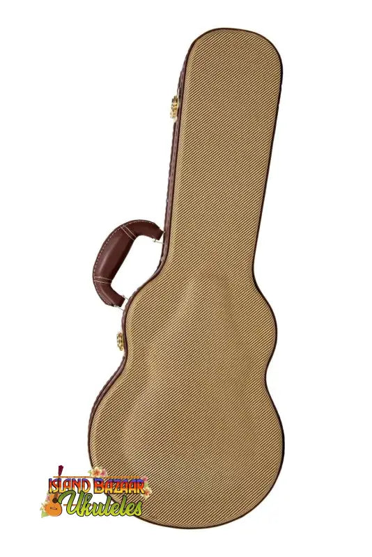 Tan hardshell guitar case with brown handle for Kala Archtop Tenor Uke Hardcase Tweed