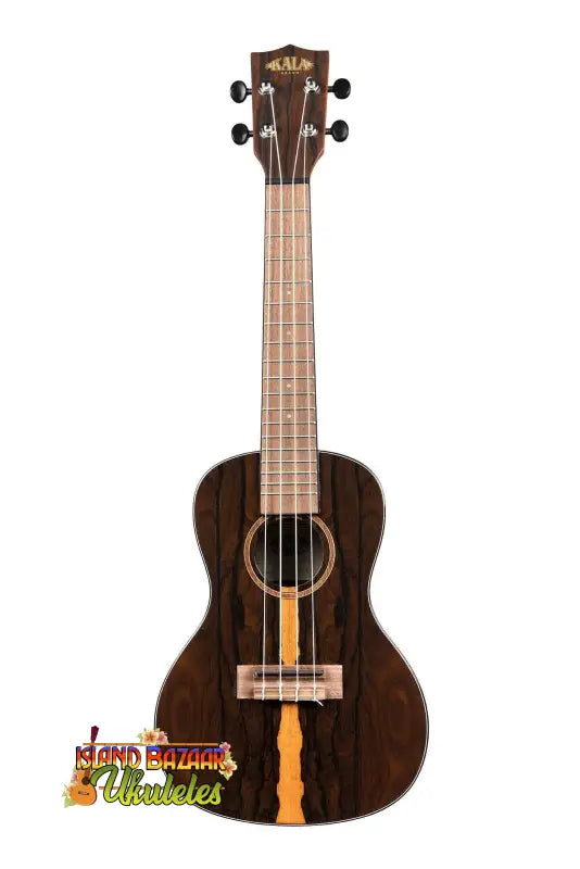 Dark wooden Kala Ziricote Ukulele with honey blonde sapwood stripe in Gloss Ziricote Series