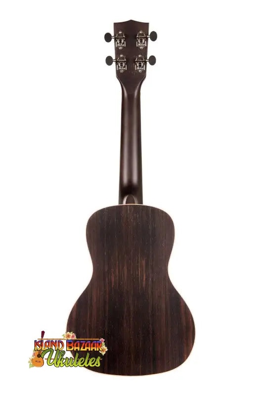 Dark brown wooden Kala KA-EBY-C Striped Ebony Concert Ukulele with four tuning pegs