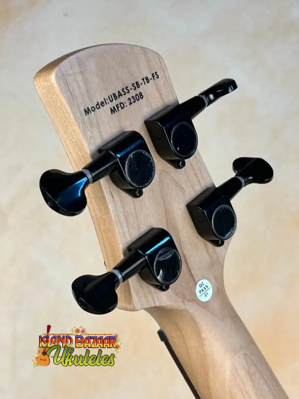 Back of Kala Solid Body 4-String Tobacco Burst Fretted U•BASS® headstock and tuning pegs