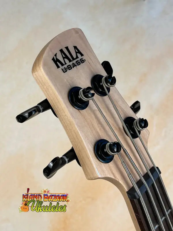 Kala Solid Body 4-String Tobacco Burst Fretted U•BASS® headstock with black tuning pegs