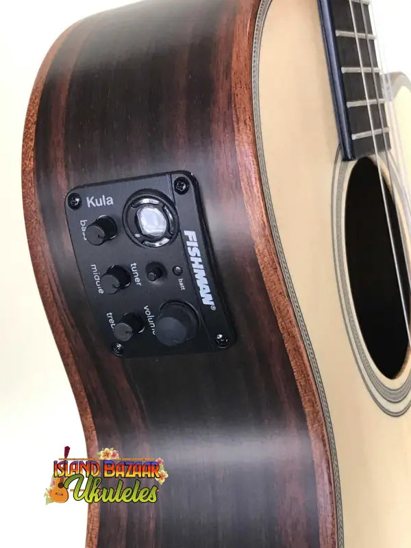 Acoustic-electric Kala Spruce Baritone Ukulele with EQ and Kula preamp control panel