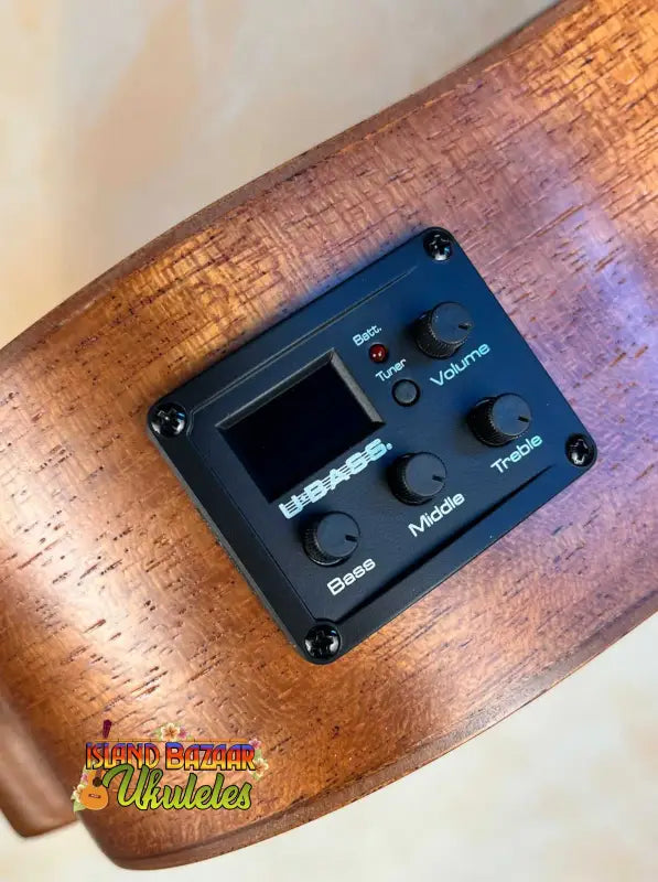 Digital tuner and preamp control panel on the Kala U-Bass Nomad Acoustic-Electric Bass Ukulele