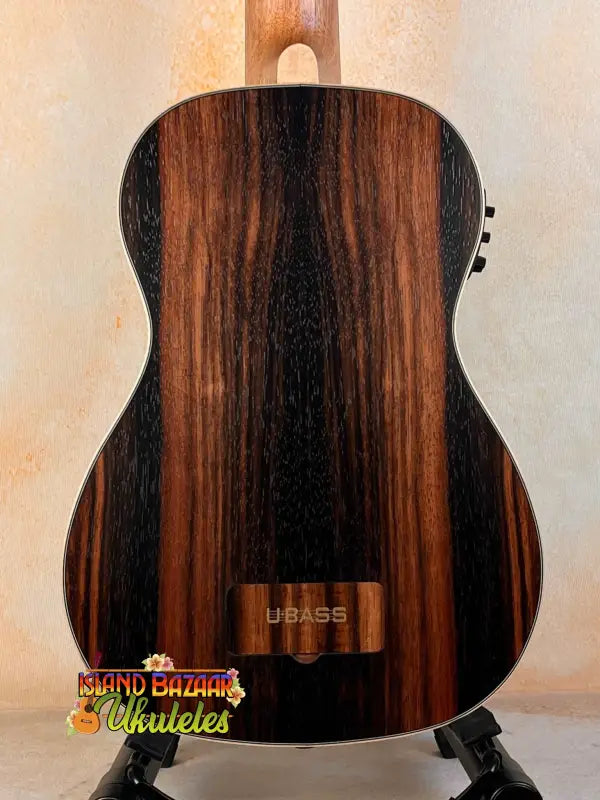 Acoustic guitar with dark striped wood grain, Kala UBASS-EBY-FSRW Striped Ebony Acoustic-Electric