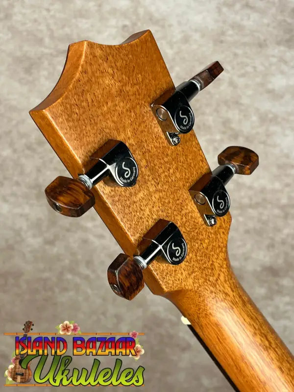 Ukulele headstock with tuning pegs on Kamaka HF-3 Tenor Ukulele in solid Koa wood