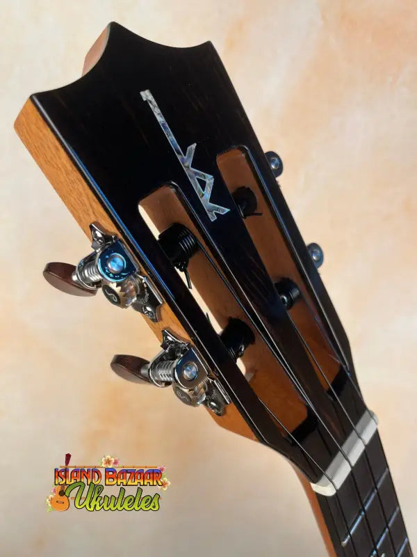 Guitar headstock with chrome tuning pegs on Kamaka HF3-D2i Tenor Uke Deluxe