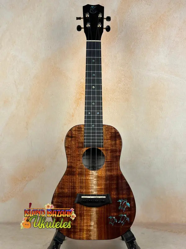 Beautiful Kanile’a Concert Ukulele with Honus inlay and deluxe gig bag at Island Bazaar