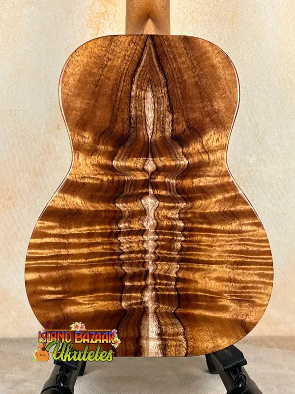 Figured koa ukulele back of Kanile’a DK-T Pro Tenor D-Hole Ukulele