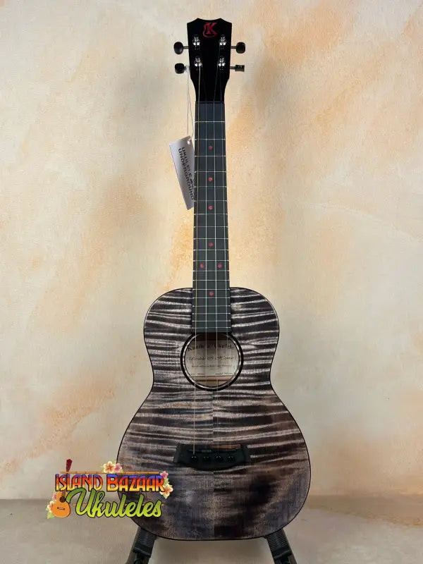 Black and gray striped Kanile’a KPA Pro Tenor Ukulele in deluxe gig bag