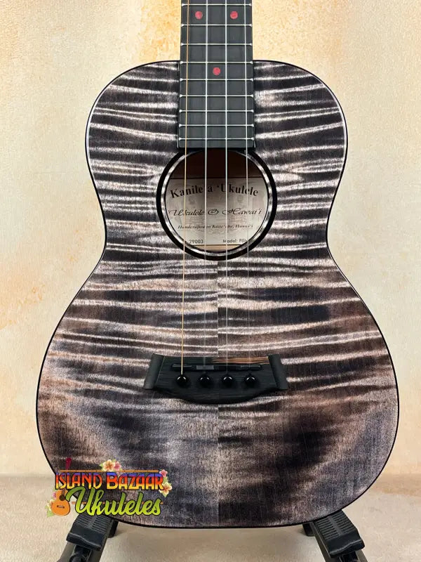 Black and white striped ukulele from Kanile’a KPA Pro with deluxe gig bag