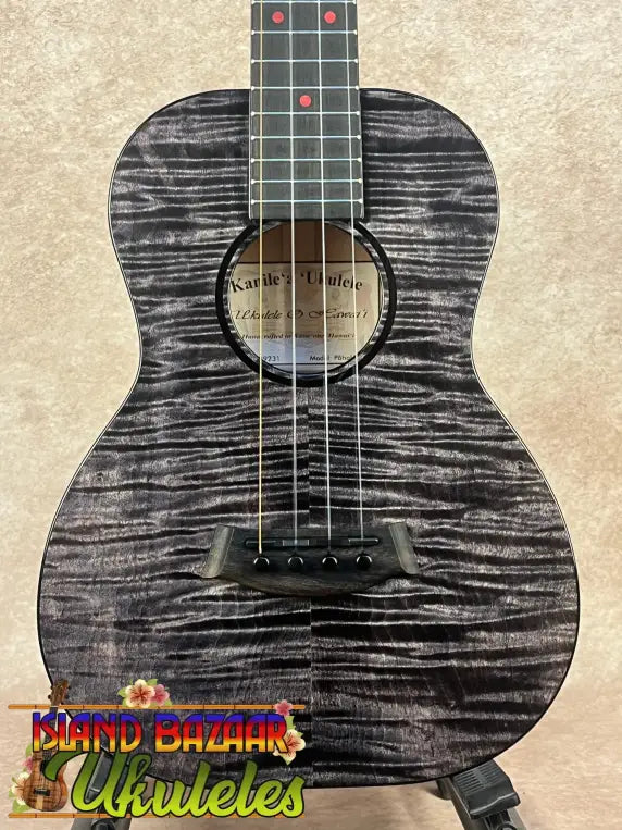Black and gray patterned Kanileʻa Pōhaku T Pro Tenor Ukulele made of solid maple