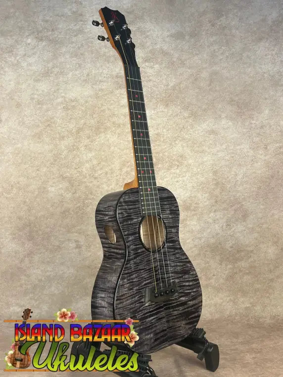 Black and gray patterned Kanileʻa Pōhaku T Pro Tenor Ukulele made of solid maple