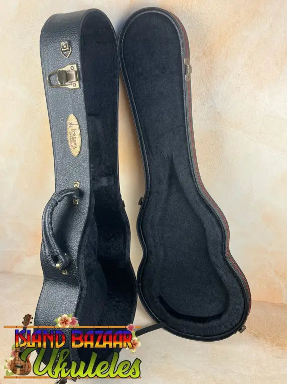 Black hardshell violin case with plush interior for KoAloha Concert Hawaiian Ukulele