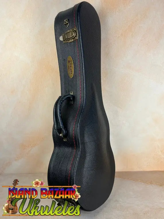 Black hardshell case with brass latches for KoAloha KSM-10 Soprano Ukulele, Pikake Satin Finish