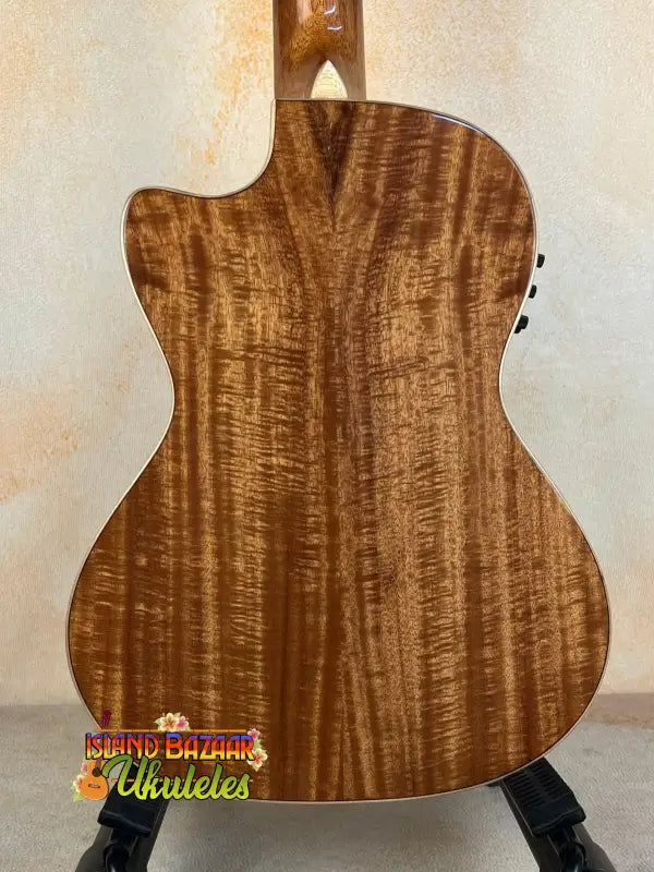 Acoustic guitar with figured koa wood back, featured in Luna Vista Deer Tenor Electric Ukulele