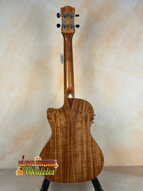 Wooden ukulele with koa wood back in Luna Vista Deer Tenor Electric Ukulele at Island Bazaar