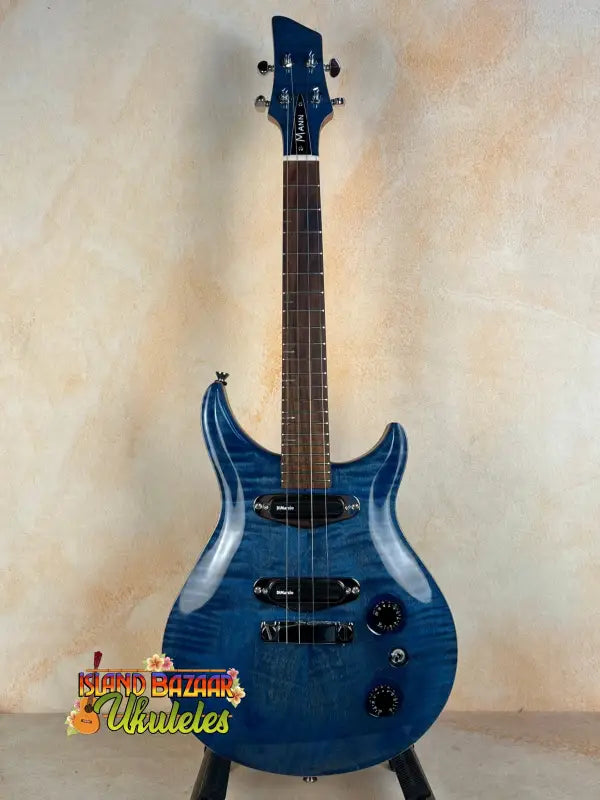 Blue electric guitar with solid body design for Mann Electric Tenor Ukulele