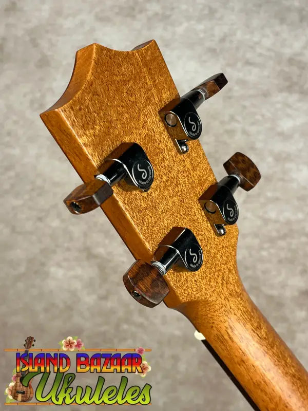 Ukulele headstock with tuning pegs on New Kamaka HF-3 Tenor Ukulele in solid Koa