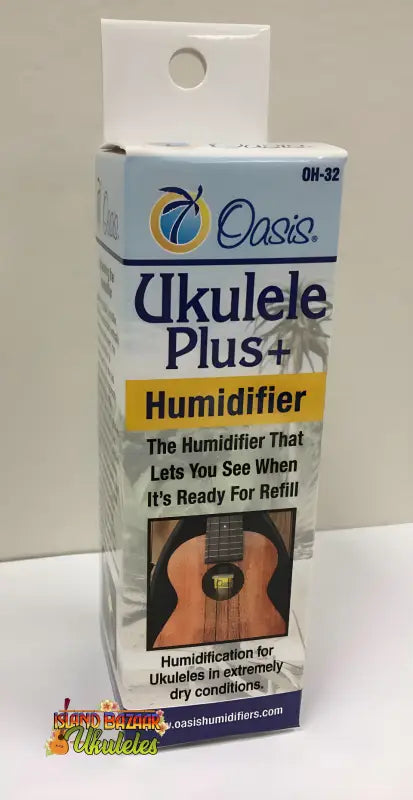 Oasis OH-32 Ukulele Humidifier box featuring acoustic instrument illustration for extreme dry weather