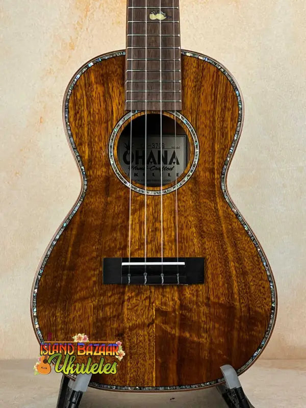 Beautiful koa wood ukulele Ohana CK-370G Concert with ornate binding and abalone inlay