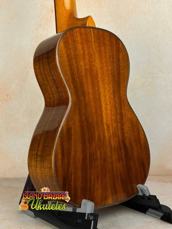Classical acoustic guitar featuring rich mahogany finish alongside Ohana CK-370G Concert Ukulele