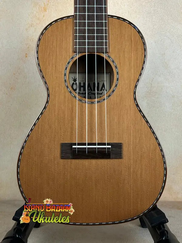 Ohana CK-50WG Concert Ukulele with decorative binding in solid cedar & willow design