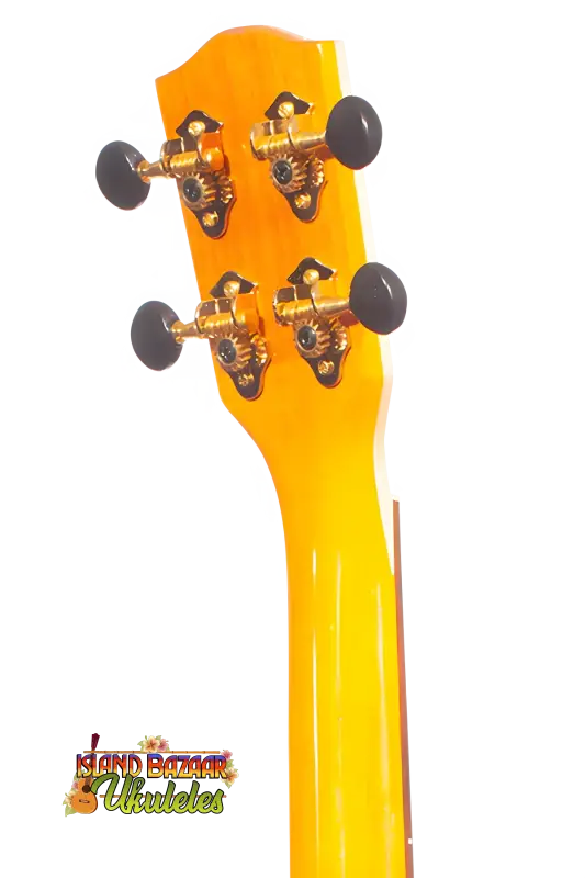 Yellow ukulele headstock with tuning pegs on Ohana Limited Edition 45-Series Tenor Ukulele