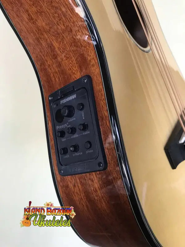 Electronic control panel on Ohana OBU-22 U-Bass Rhythm Line Ukulele body