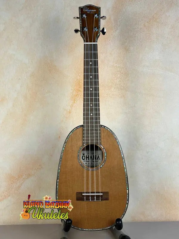 Ohana PKC-50G Solid Cedar Mahogany Pineapple Concert Ukulele with decorative binding
