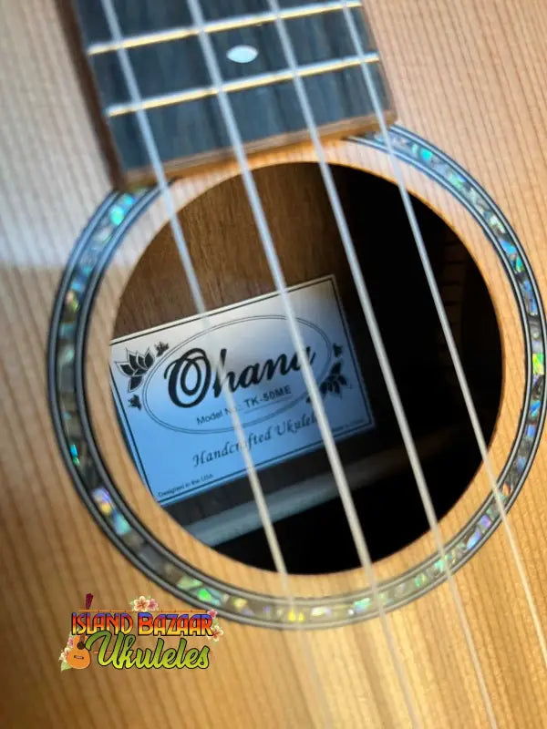Ohana TK-50ME Solid Cedar Top Tenor Ukulele with Abalone Inlay around the Soundhole