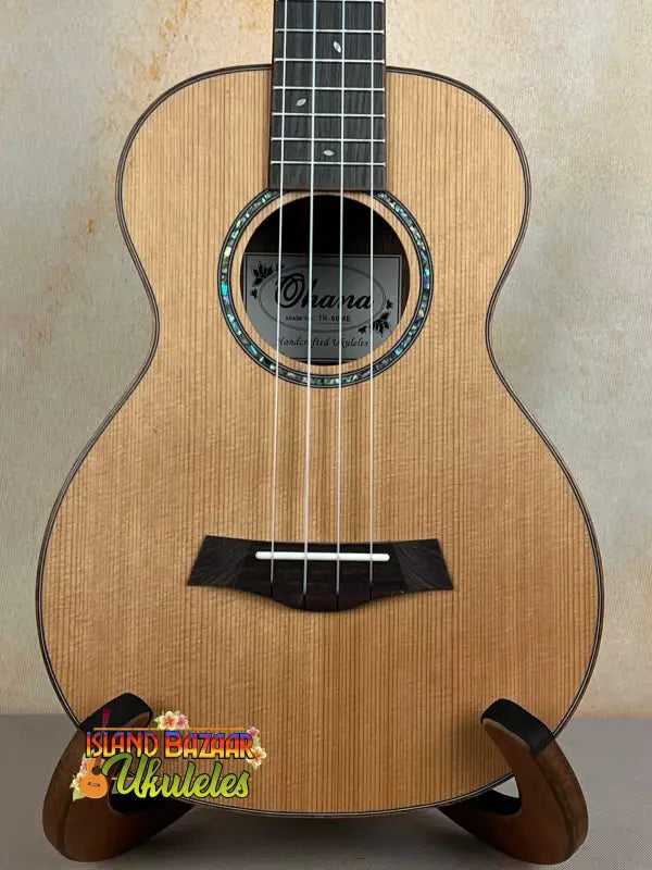 Wooden Tenor Ukulele with decorative rosette, Ohana TK-50ME Solid Cedar Top