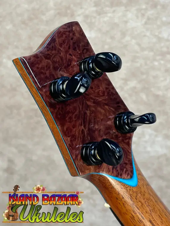 PCH Custom Koa Tenor Ukulele headstock with Malaysian blackwood finish