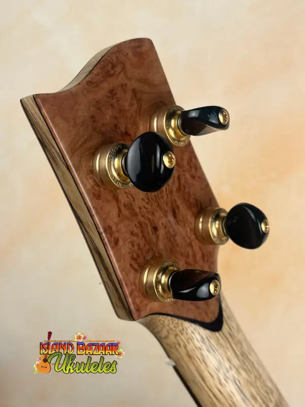 Ukulele headstock with tuning pegs on Phil Henderson PCH The Ladder Tenor Ukulele solid Myrtle
