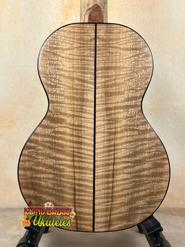 Figured Maple guitar back on Phil Henderson Tenor Ukulele with solid Myrtle ’The Ladder