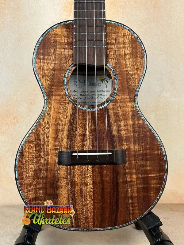 Beautiful Phil Henderson Ukuleles Chocolate Thunder Solid Koa Tenor with decorative binding