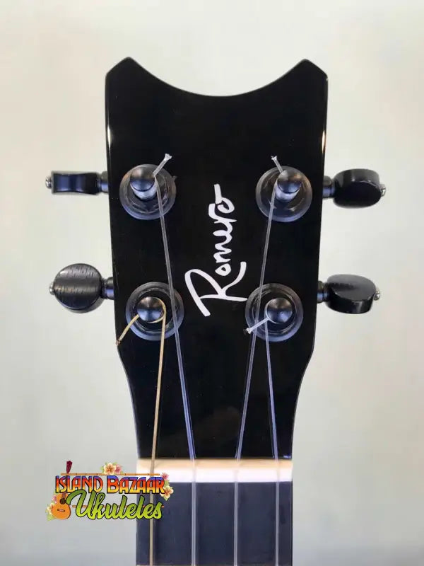 Black Rogue headstock with tuning pegs on Romero Creations Grand Tenor Spalted Maple Ukulele