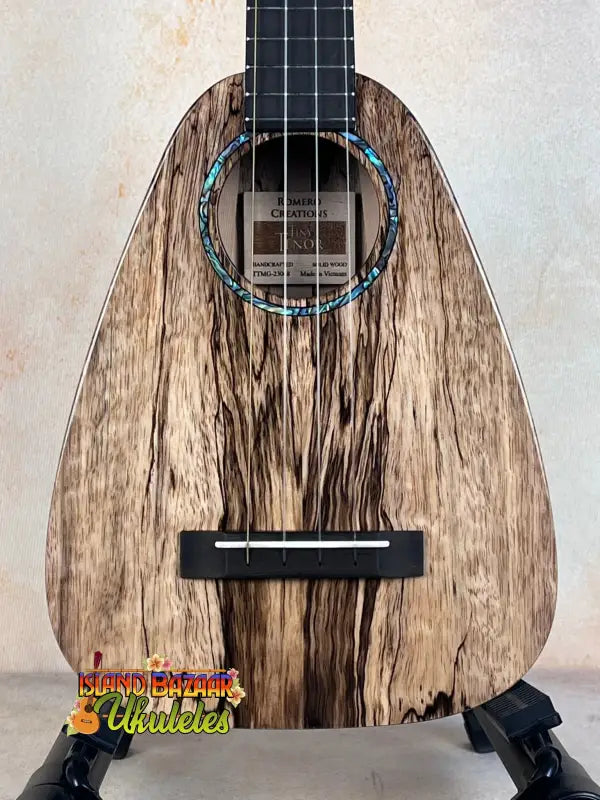 Romero Creations Tiny Tenor in Spalted Mango with turquoise rosette and gig bag