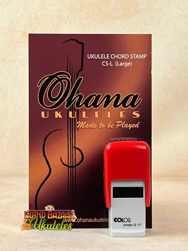 Red and silver self-inking ukulele chord stamp by Ohana Ukuleles at Island Bazaar