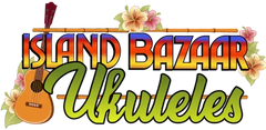 Colorful Island Bazaar Ukuleles logo with K&K Aloha Twin Double-Sensor Ukulele Pickup design.