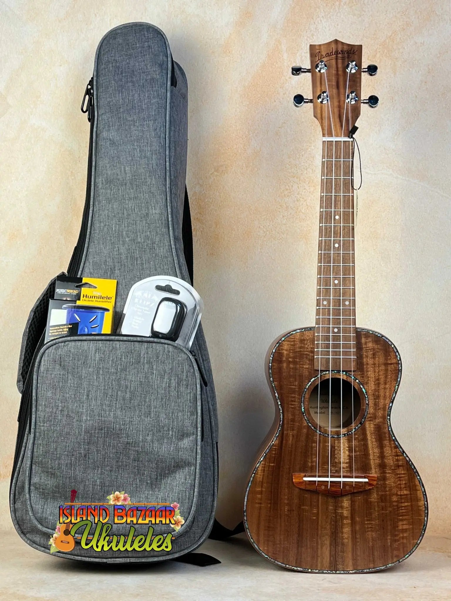 Beautiful Concert Acacia Ukulele with dark wood grain finish from Southern California retail