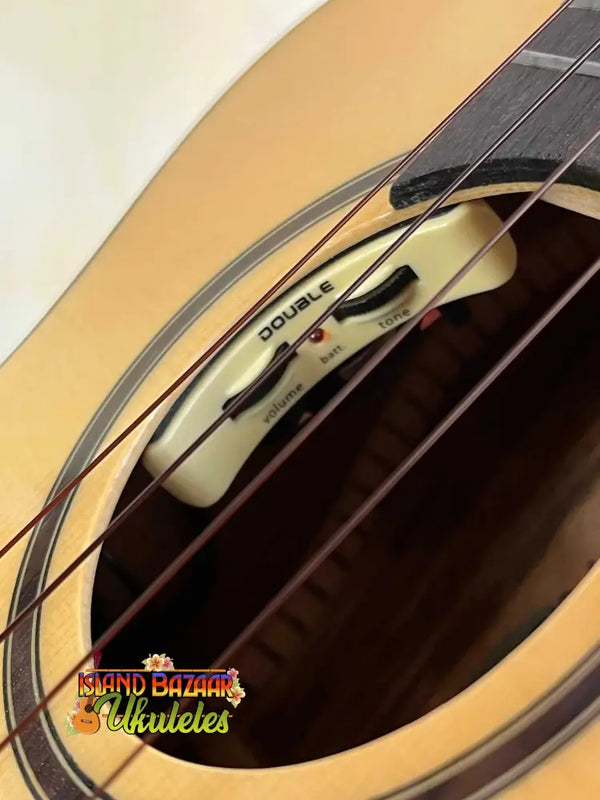 Acoustic guitar soundhole with strings and pickup on Flight Sophia Soundwave Tenor Uke