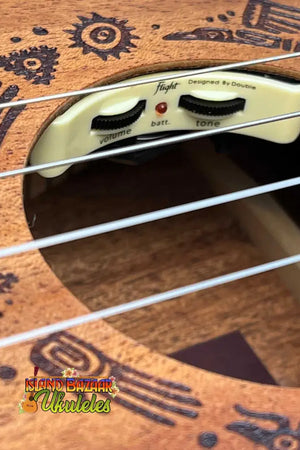 Guitar pickup with decorative details in Flight Acoustic-Electric Baritone Uke Soundwave