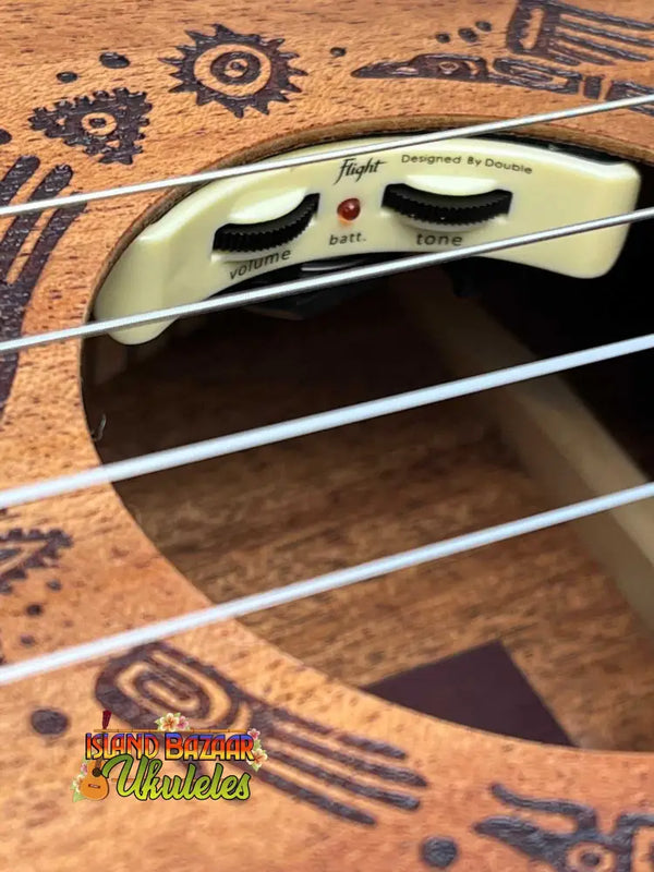 Guitar pickup with decorative details in Flight Acoustic-Electric Baritone Uke Soundwave